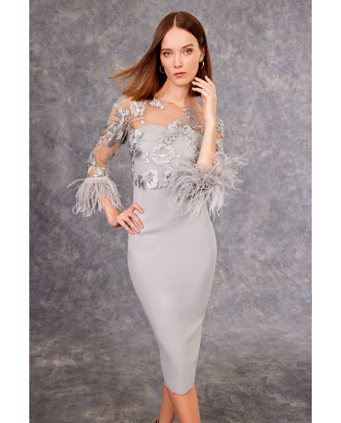 Vestido midi plumas 99607 carla ruiz mujer