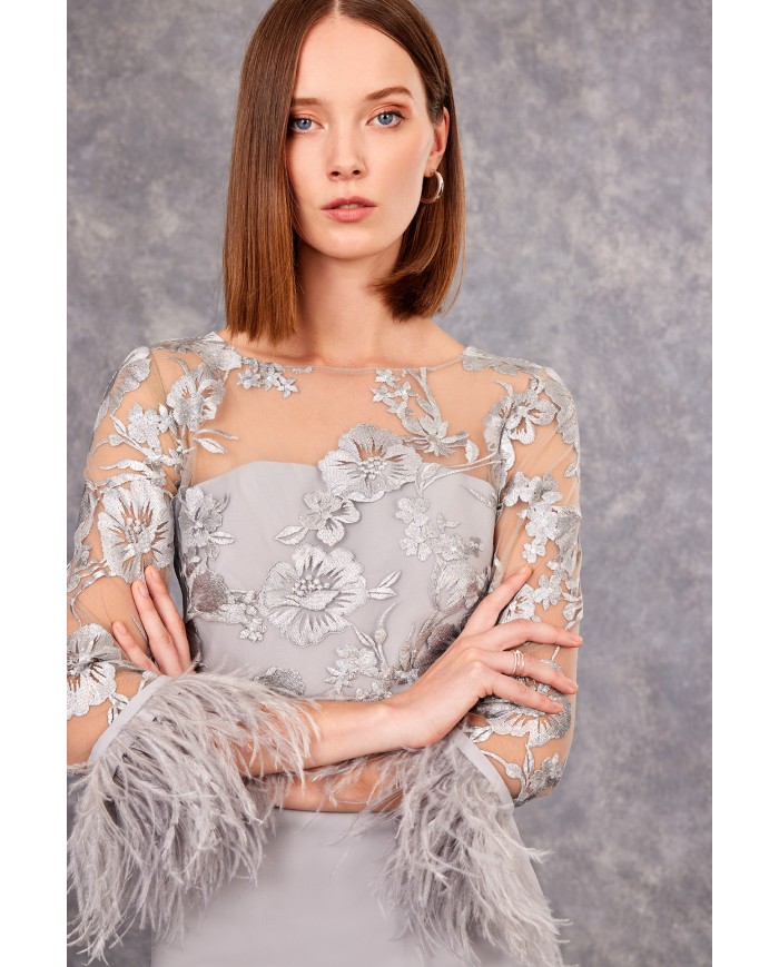 Vestido midi plumas 99607 carla ruiz mujer