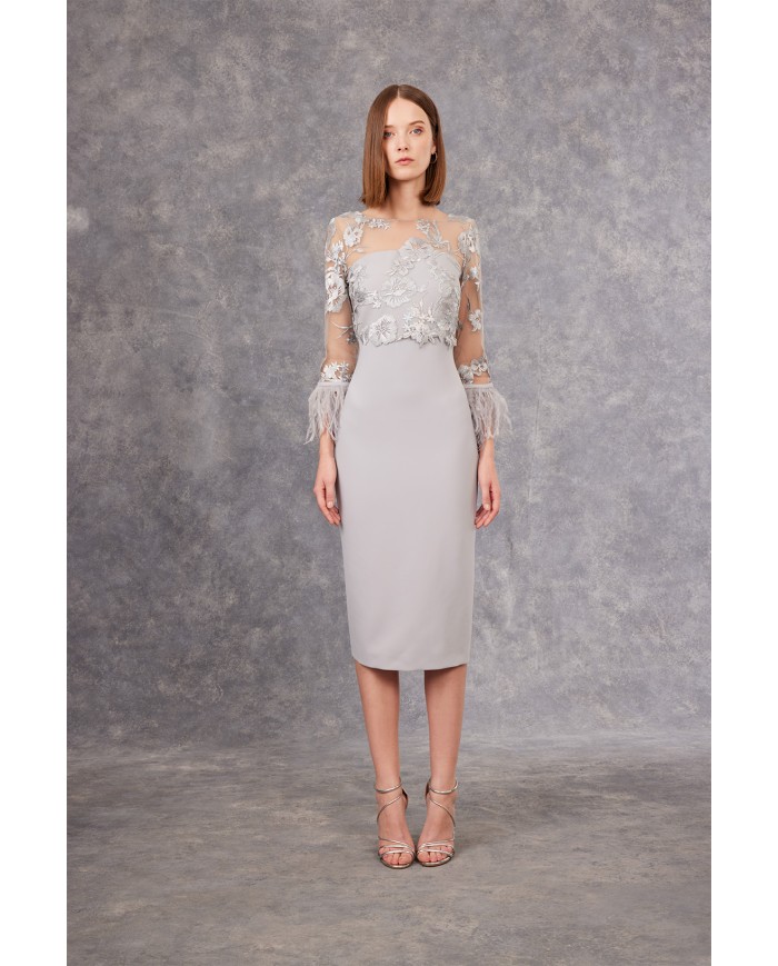 Vestido midi plumas 99607 carla ruiz mujer