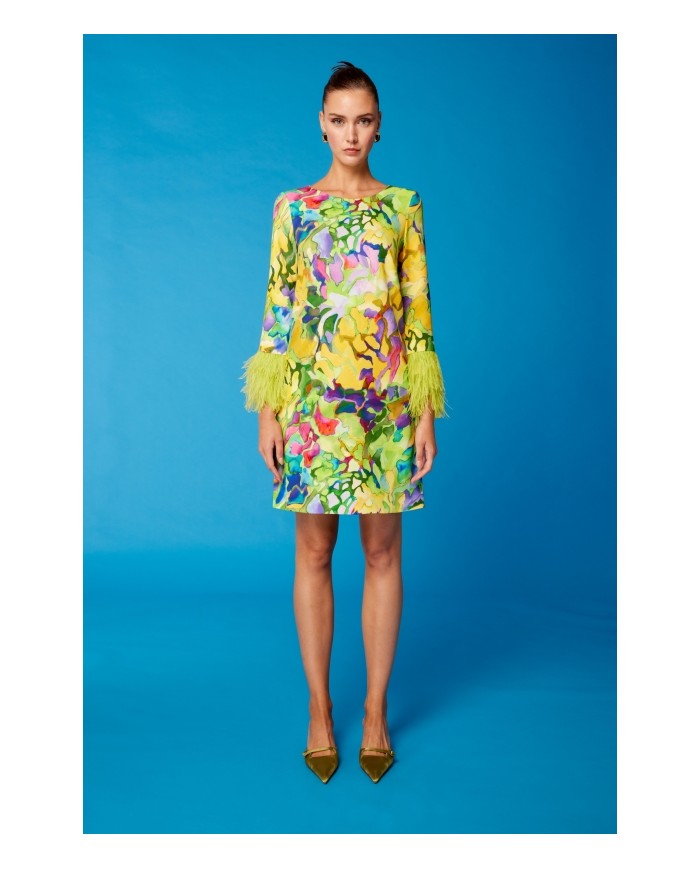 Vestido recto plumas 51665 carla ruiz mujer