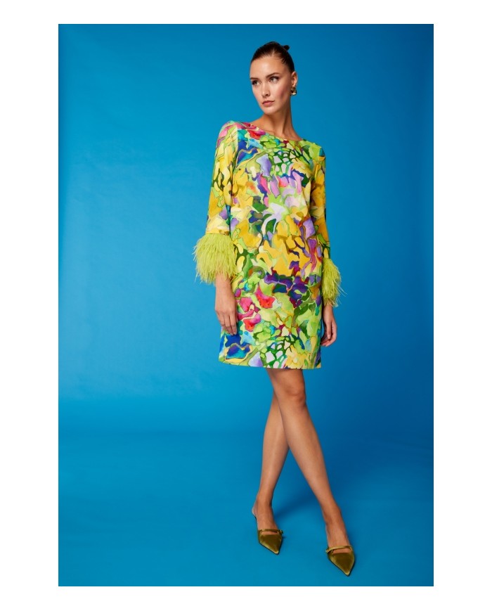 Vestido recto plumas 51665 carla ruiz mujer